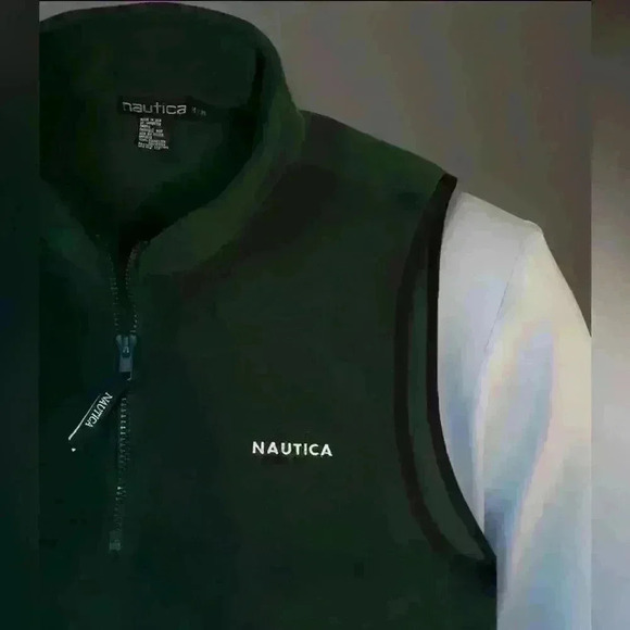 VTG USA Nautica Co All Sports Fleece Vest Men M Green Black 1/2 Zip - Picture 5 of 6